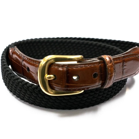 Brighton Woven Belt Croc Embossed Leather Brass Buckle Mens Size 40 - Picture 2 of 10